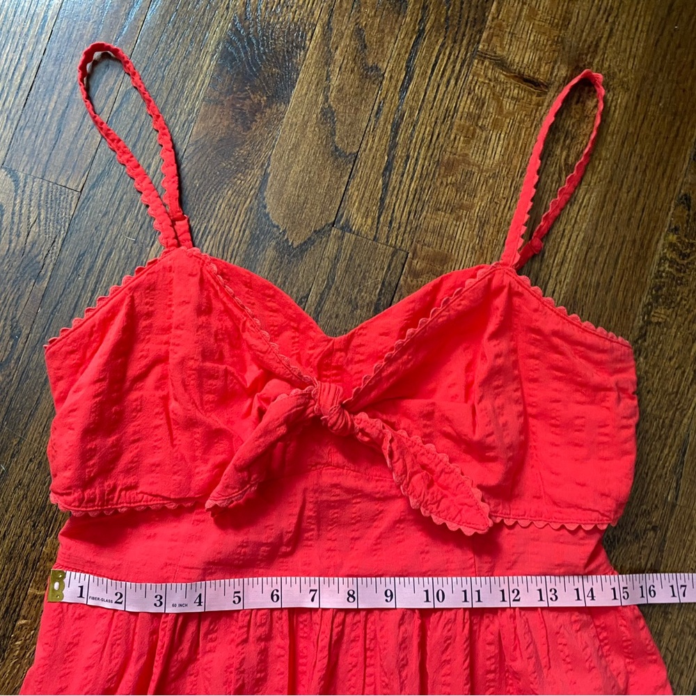 💃🏻tie front midi dress vibrant coral red adjustable straps cotton blend summer M - Picture 8 of 15